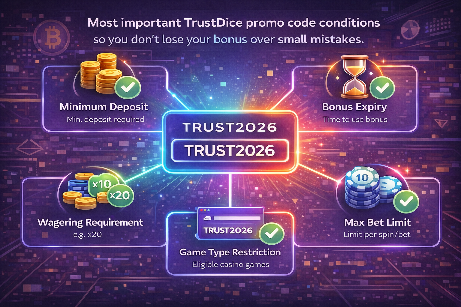 Умови промокоду TrustDice казино — вейджер, строки та обмеження для бонусів